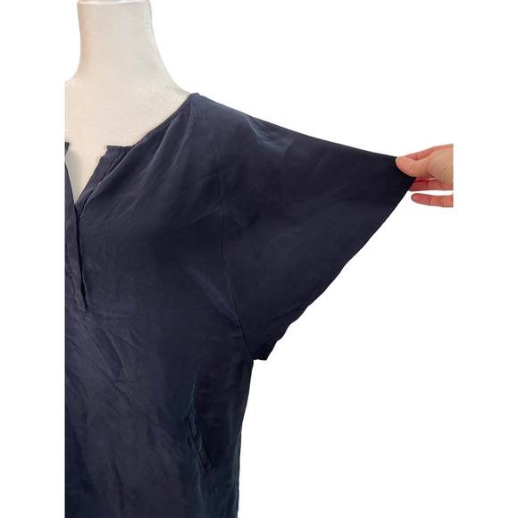 Calypso St. Barth Silk Navy Shift dress tunic with flutter sleeves & pockets - Picture 4 of 7
